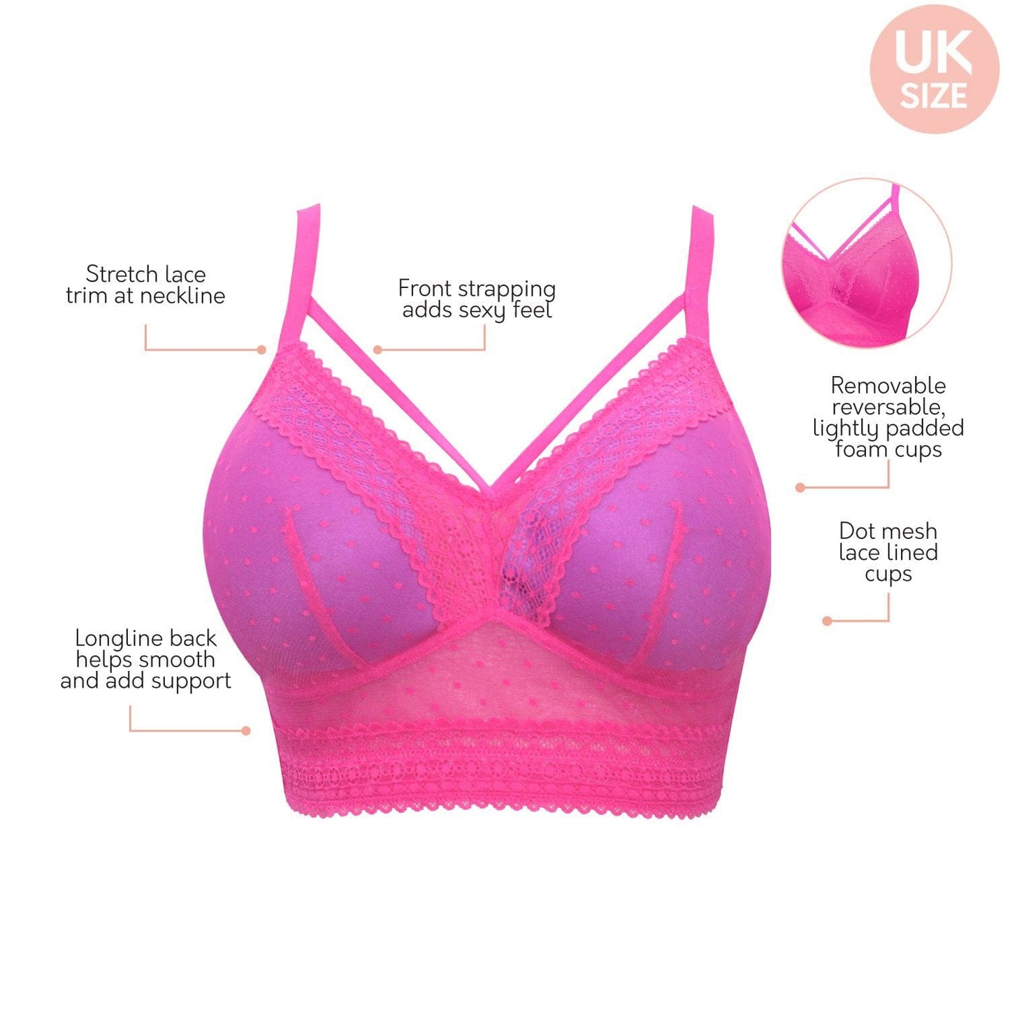 PARFAIT Mia Dot P6011 Women's Full Busted Lightly Padded Wire Free Bra - Bright pink