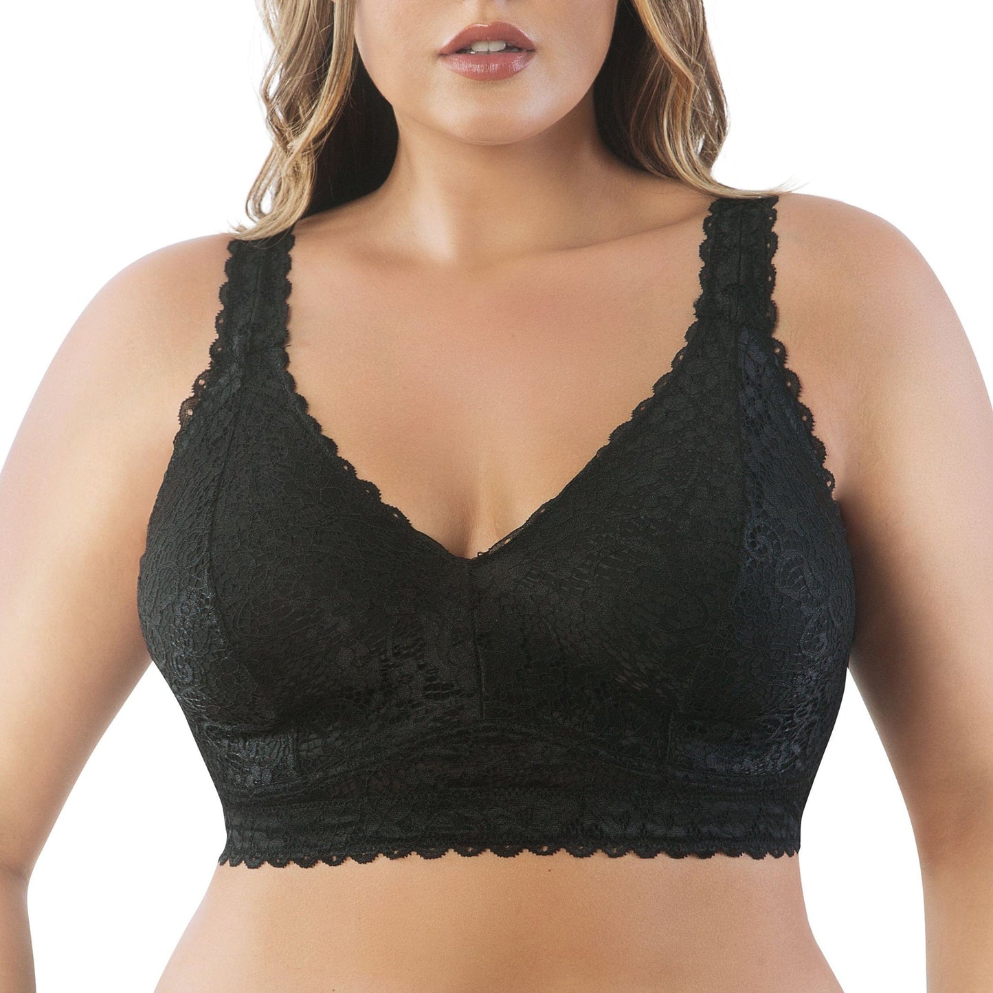 PARFAIT Adriana P5482 Women's Curvy and Full Bust Supportive Wire-free Lace Bra  - Black