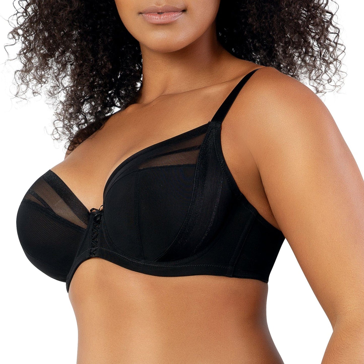 PARFAIT Shea P6062 Women's Full Bust Mesh Plunge Unlined Wired Bra - Black