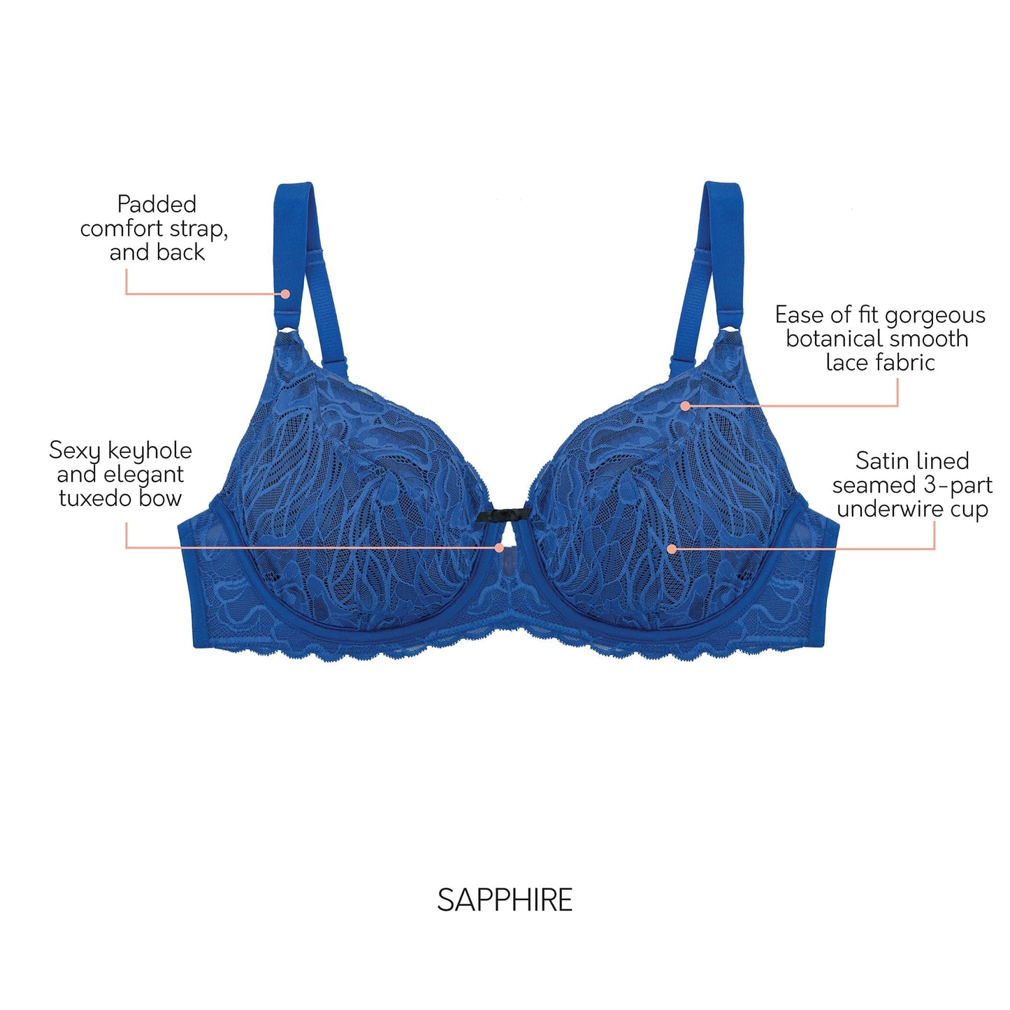 PARFAIT Charlotte Lace 6922 Women's Full Bust Lace Unlined Wired Bra  - Sapphire