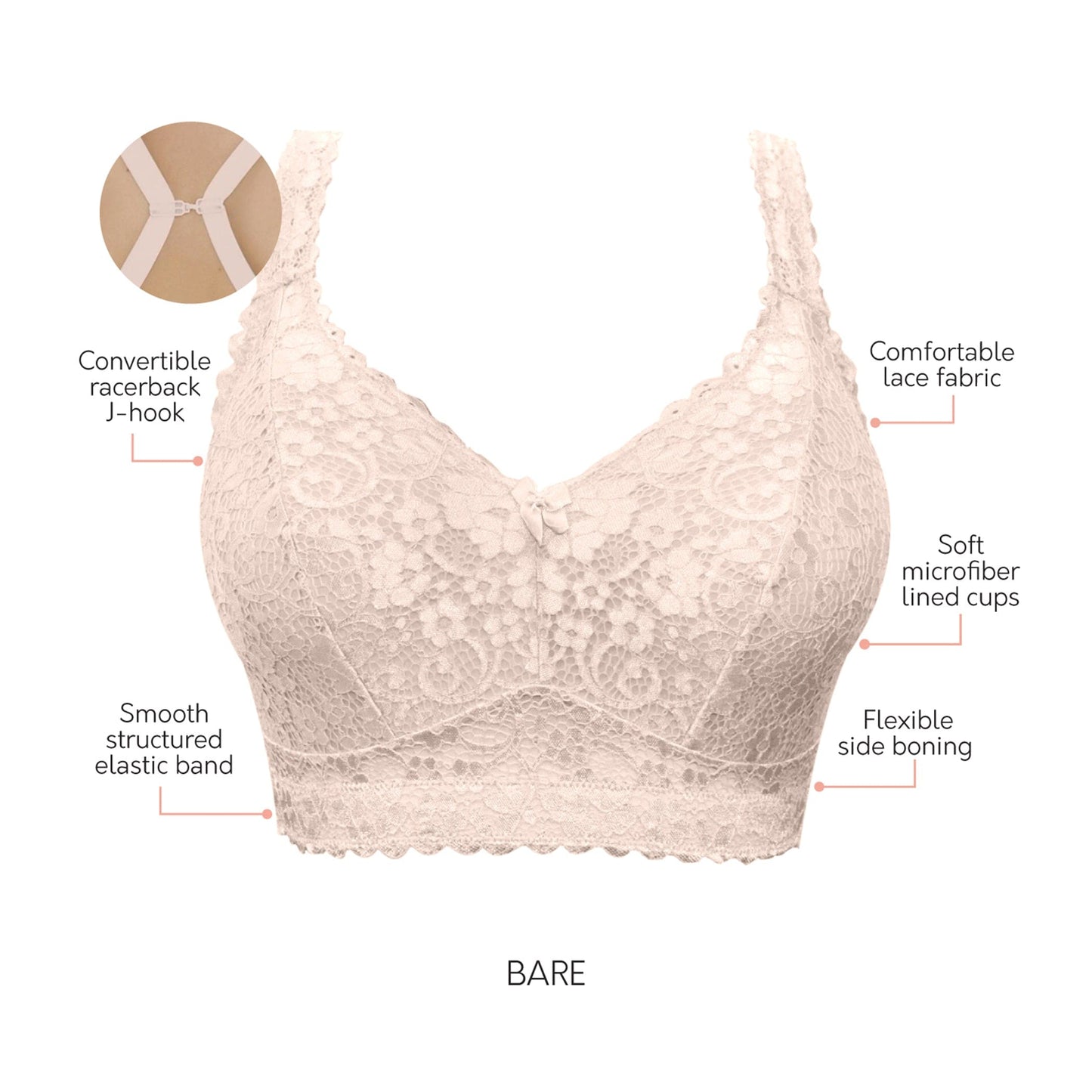 PARFAIT Adriana P5482 Women's Curvy and Full Bust Supportive Wire-free Lace Bra  - Bare