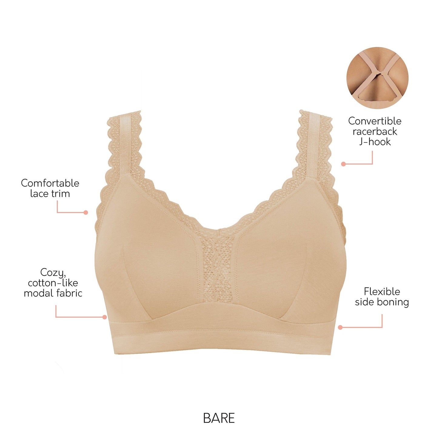 PARFAIT Dalis P5641 Women's Full Busted and Curvy Wire Free Bralette - Bare