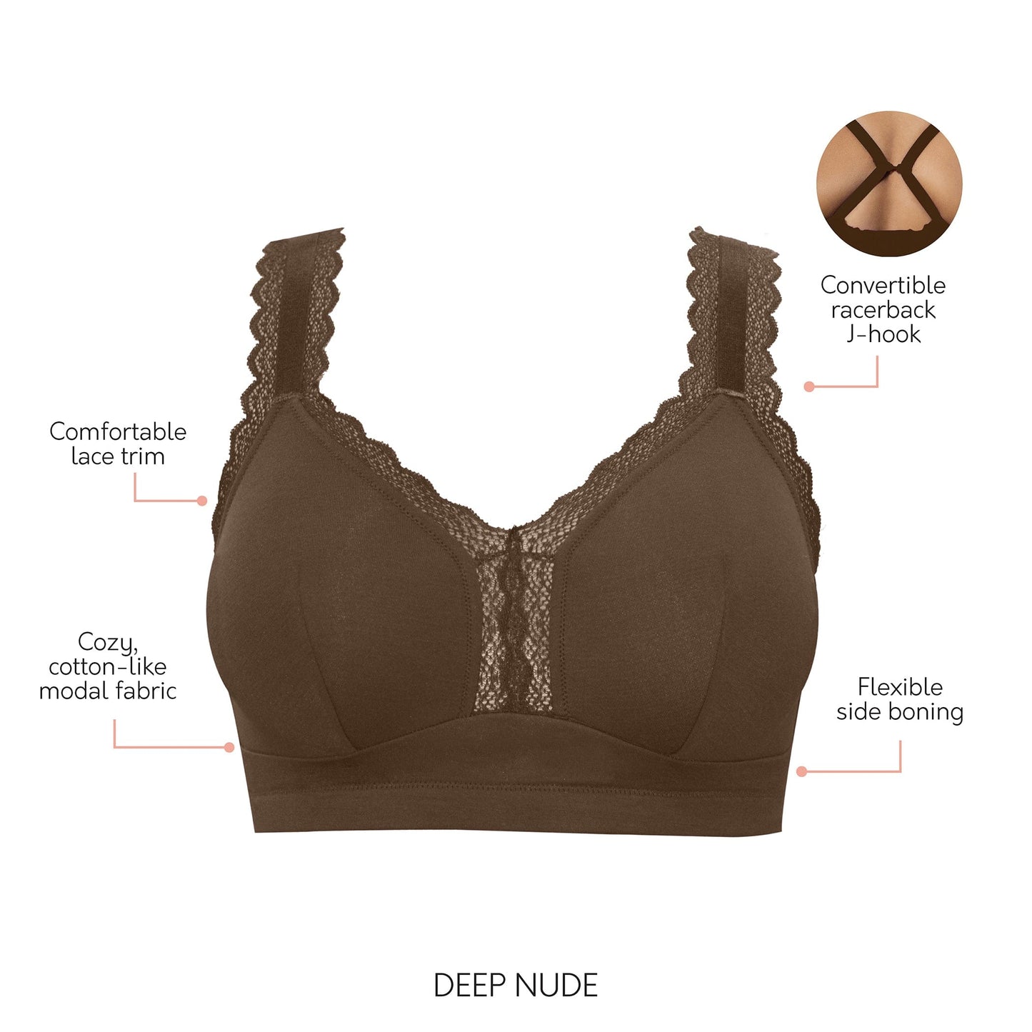 PARFAIT Dalis P5641 Women's Full Busted and Curvy Wire Free Bralette - Deep Nude