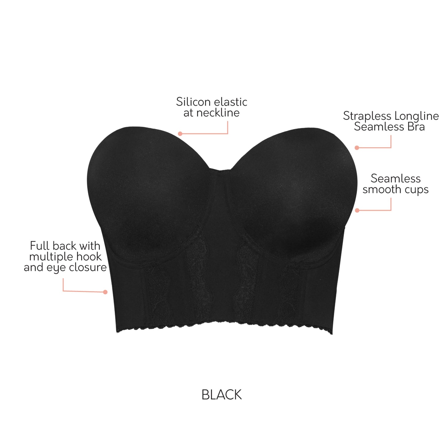 PARFAIT Elissa P50116 Women's Full Bust and Full Figure Strapless Longline Bra - Black