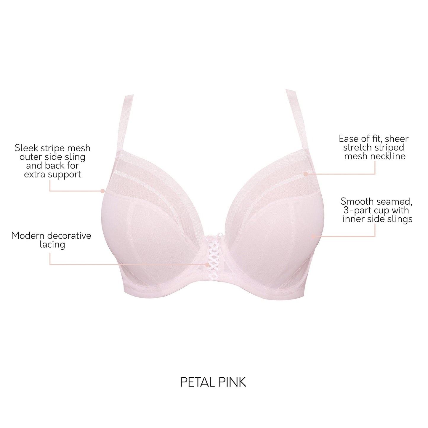 PARFAIT Shea P6062 Women's Full Bust Mesh Plunge Unlined Wired Bra - Petal Pink
