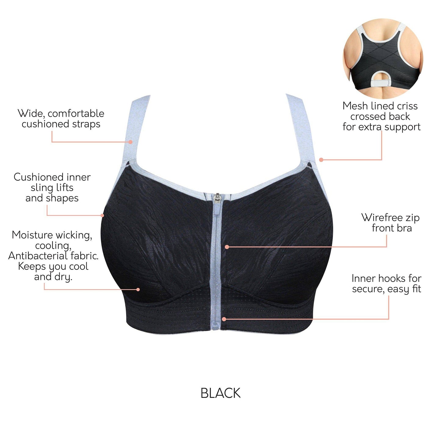 Wave Full Bust Sports Bra - Black
