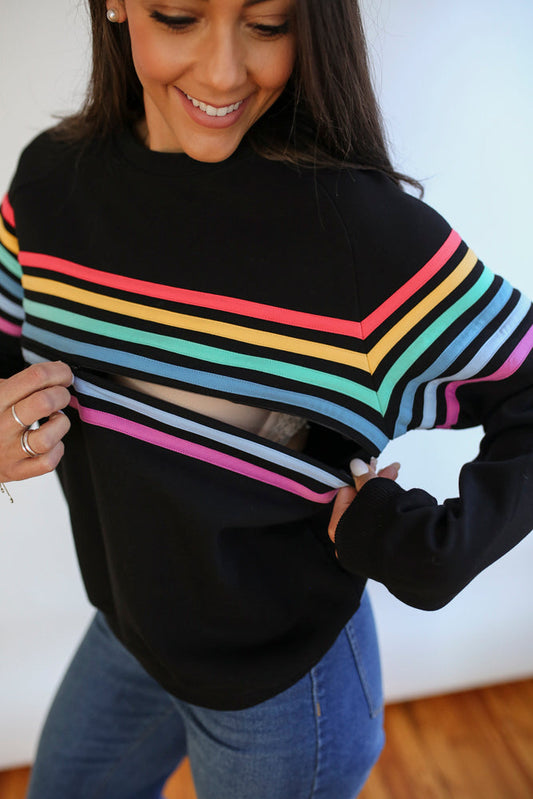 FINAL SALE Six Stripe Invisible Zip Breastfeeding Sweatshirt