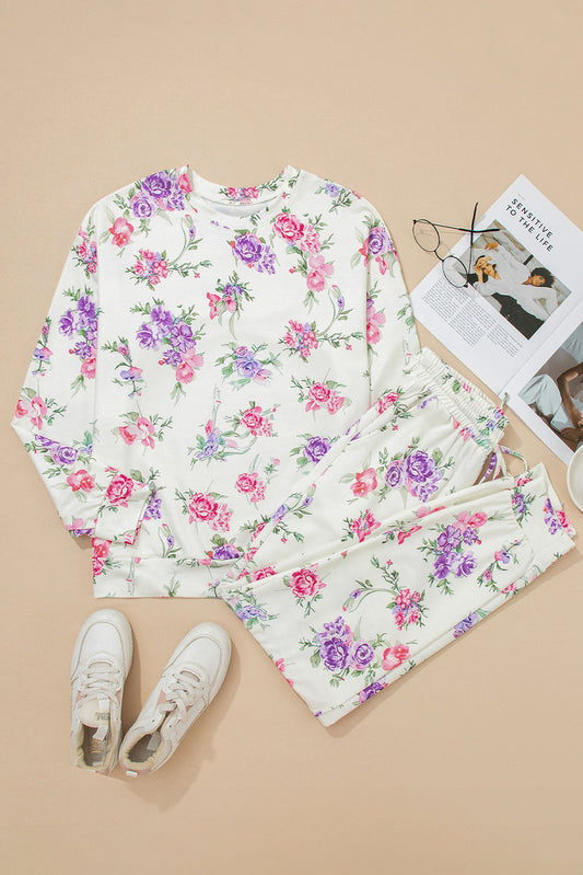 Floral Pullover and Drawstring Lounge Set