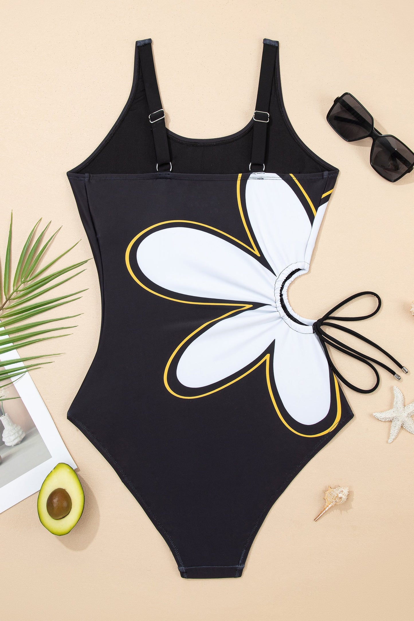 Floral Sleeveless Drawstring One-Piece Swimsuit