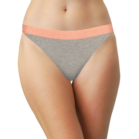 High Waist Cotton Thong with Shimmer Elastic