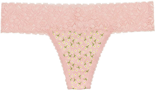 Ditsy Floral Laser Cut Thong with Lace Waistband