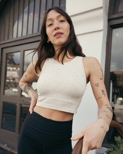 Sublime® Bamboo Maternity & Nursing Longline Bra Top | Oatmeal Heather