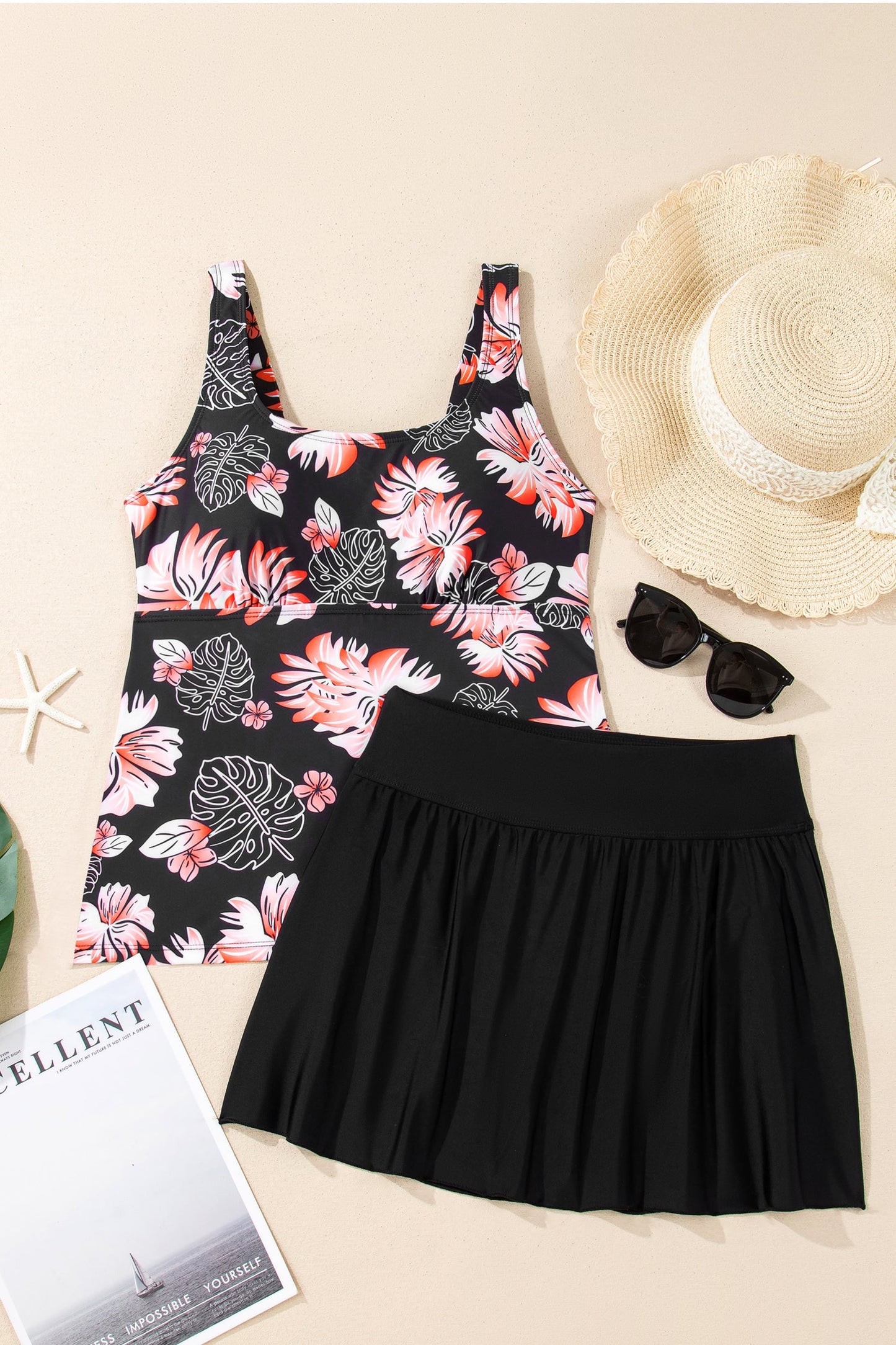 Colorblock Tankini Top and Skort Swim Set