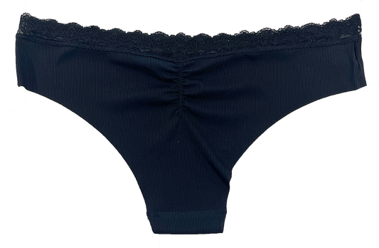 Laser Cut Rib Cheeky with Lace Waist, XS-2X