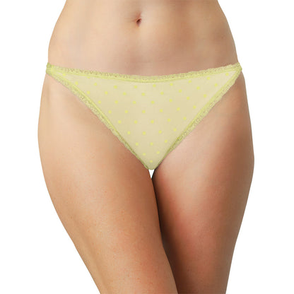 Flocked Polka Dot Mesh Cheeky with Lace Details