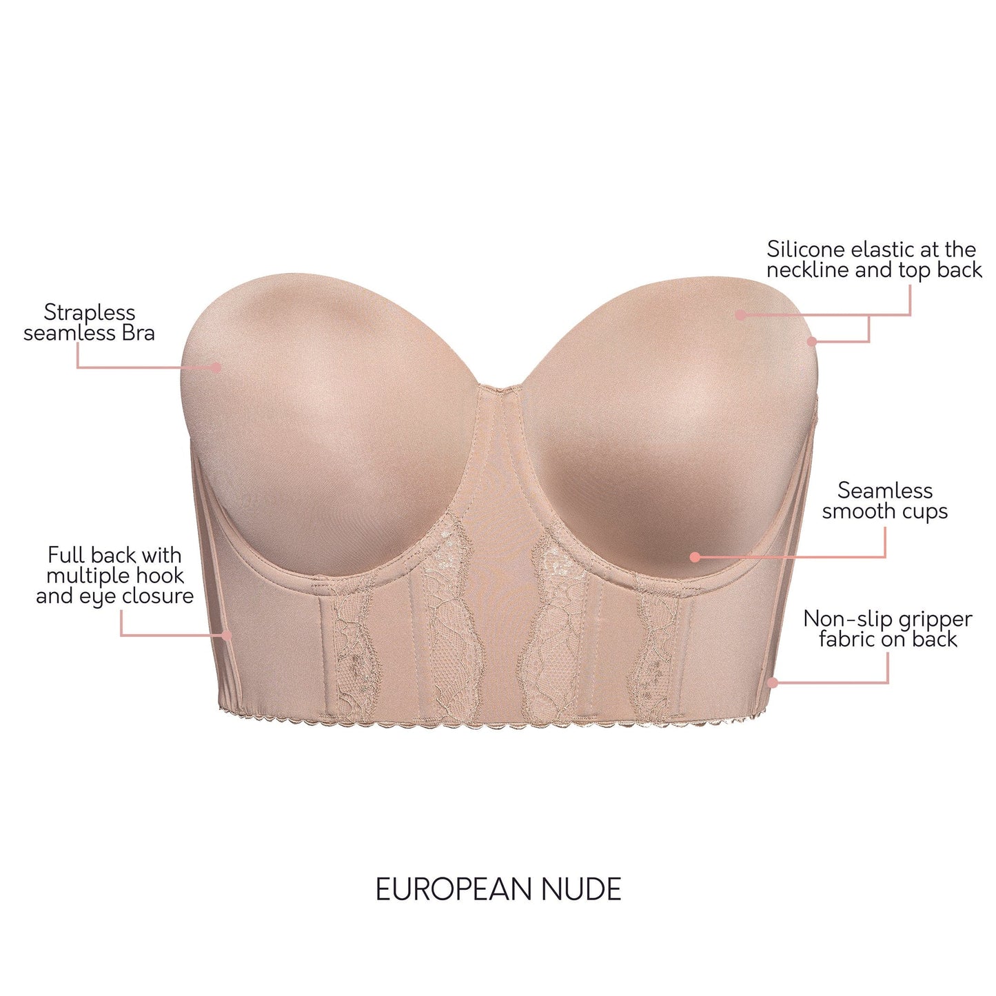 PARFAIT Elissa P50116 Women's Full Bust and Full Figure Strapless Longline Bra  - European Nude