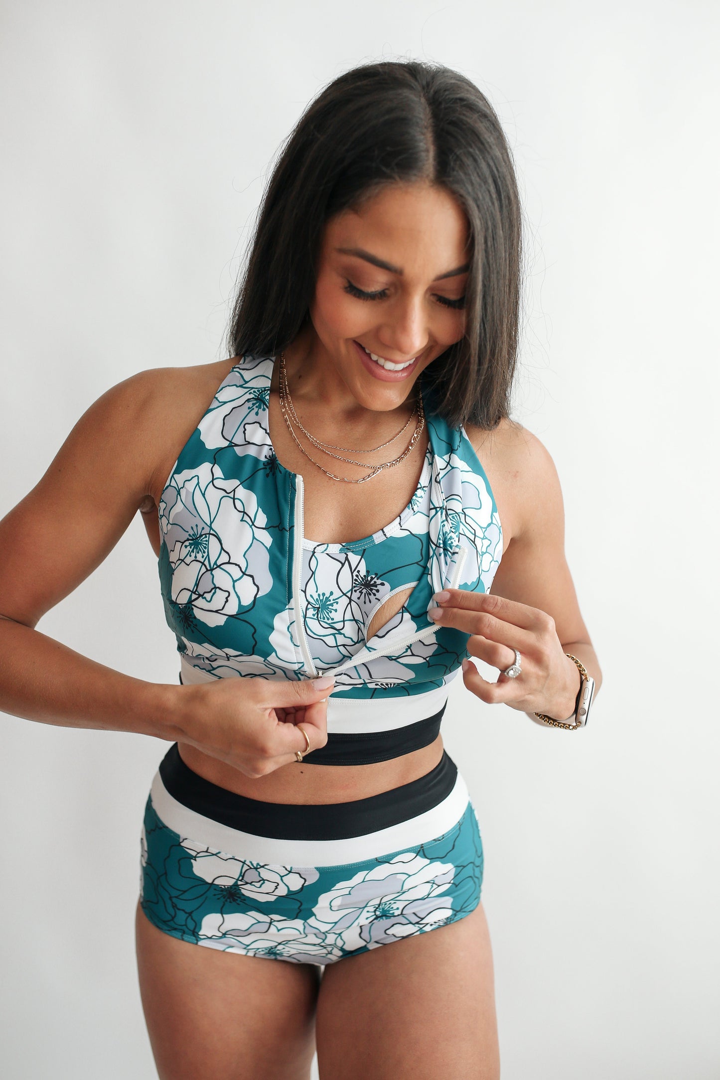 Crop Zip Up Breastfeeding Swimsuit Top