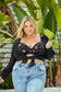 Casey Full Bust Padded Plunge T-Shirt Bra - Black w/ Rose Print