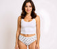 Printed Cotton High Waist Bikini with Picot Trim