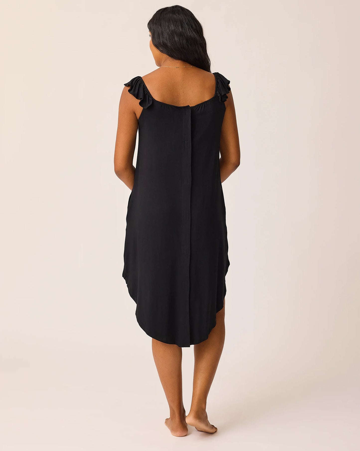 Ruffle Strap Labor & Delivery Gown | Black