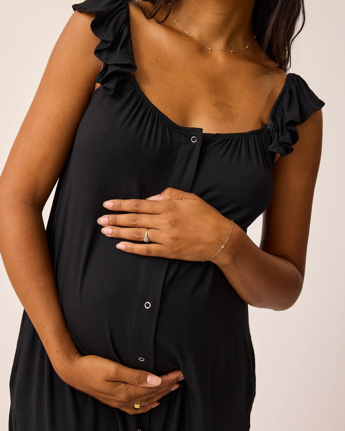 Ruffle Strap Labor & Delivery Gown | Black