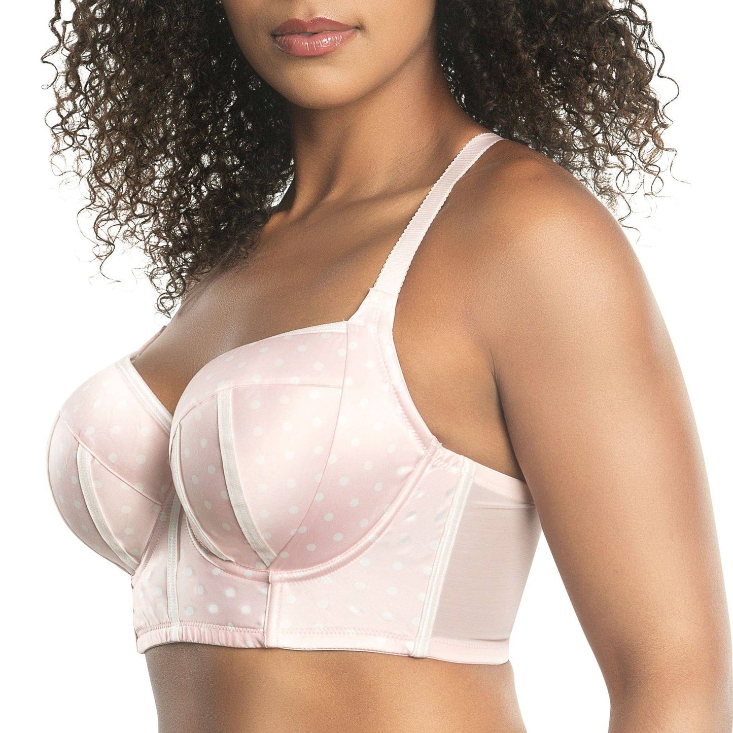 Charlotte Full Bust Padded Longline Bra - Petal Pink Dot