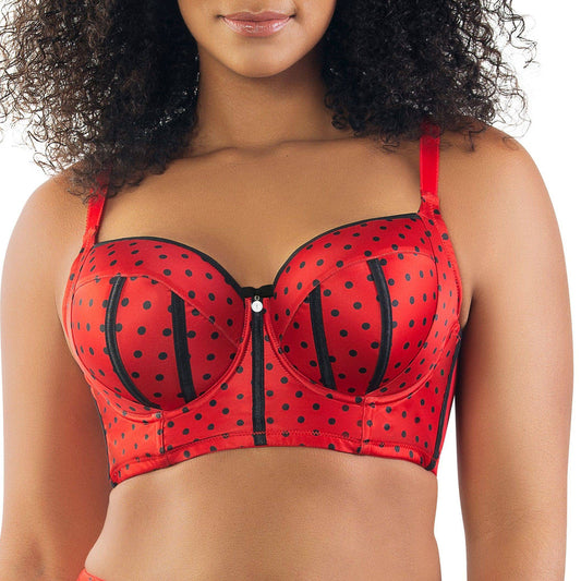 Charlotte Full Bust Padded Longline Bra - Racing Red Dot