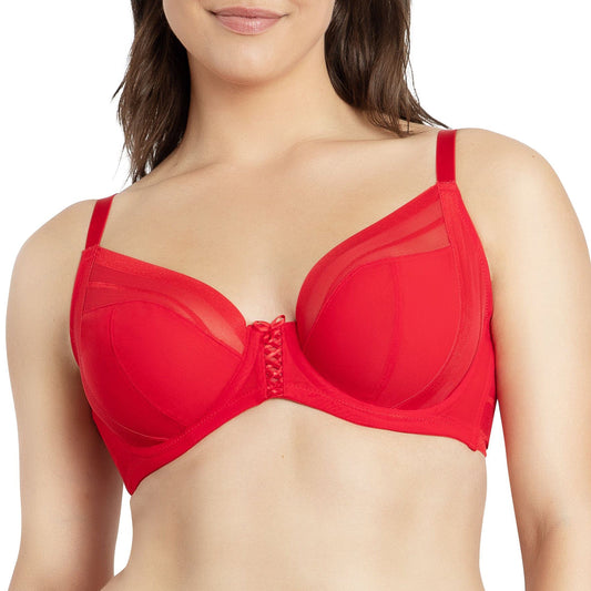 PARFAIT Shea P6062 Women's Full Bust Mesh Plunge Unlined Wired Bra - Racing Red