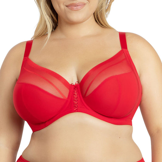 PARFAIT Shea P6062 Women's Full Bust Mesh Plunge Unlined Wired Bra - Racing Red