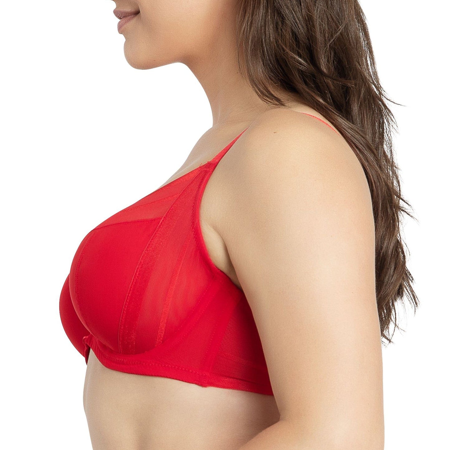 PARFAIT Shea P6062 Women's Full Bust Mesh Plunge Unlined Wired Bra - Racing Red