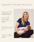 Woman breastfeeding a baby wearing an asymmetrical maternity & nursing t-shirt with text detailing features.