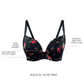 Casey Full Bust Padded Plunge T-Shirt Bra - Black w/ Rose Print