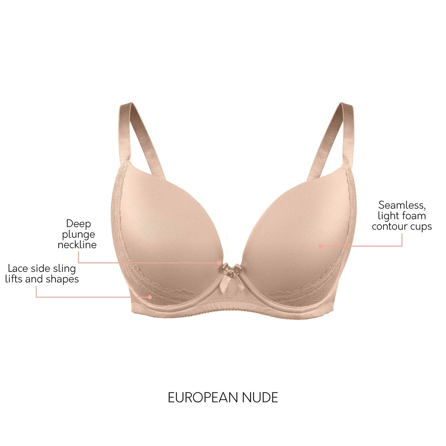 Casey Full Bust Padded Plunge T-Shirt Bra - E. Nude