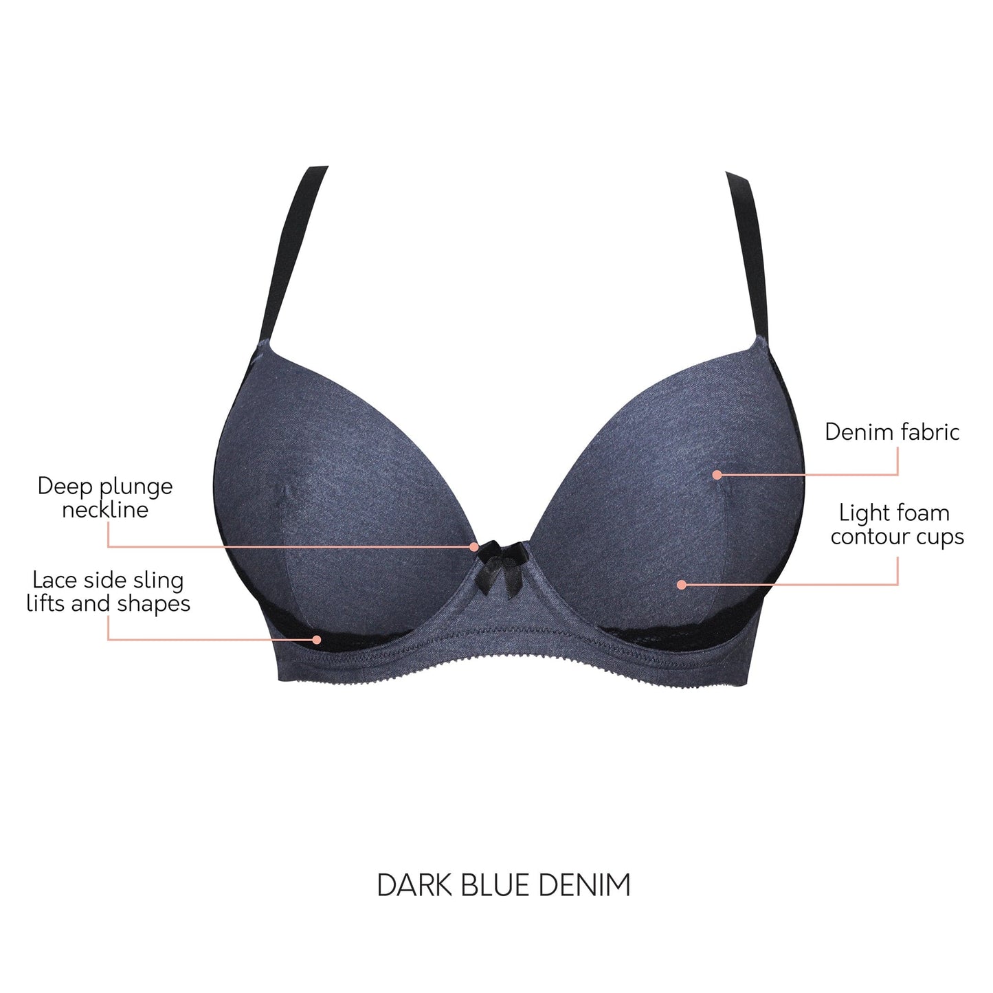 PARFAIT Casey 2801 Women's Wired Padded Plunge Seamless T-shirt Bra - Dark Blue Denim