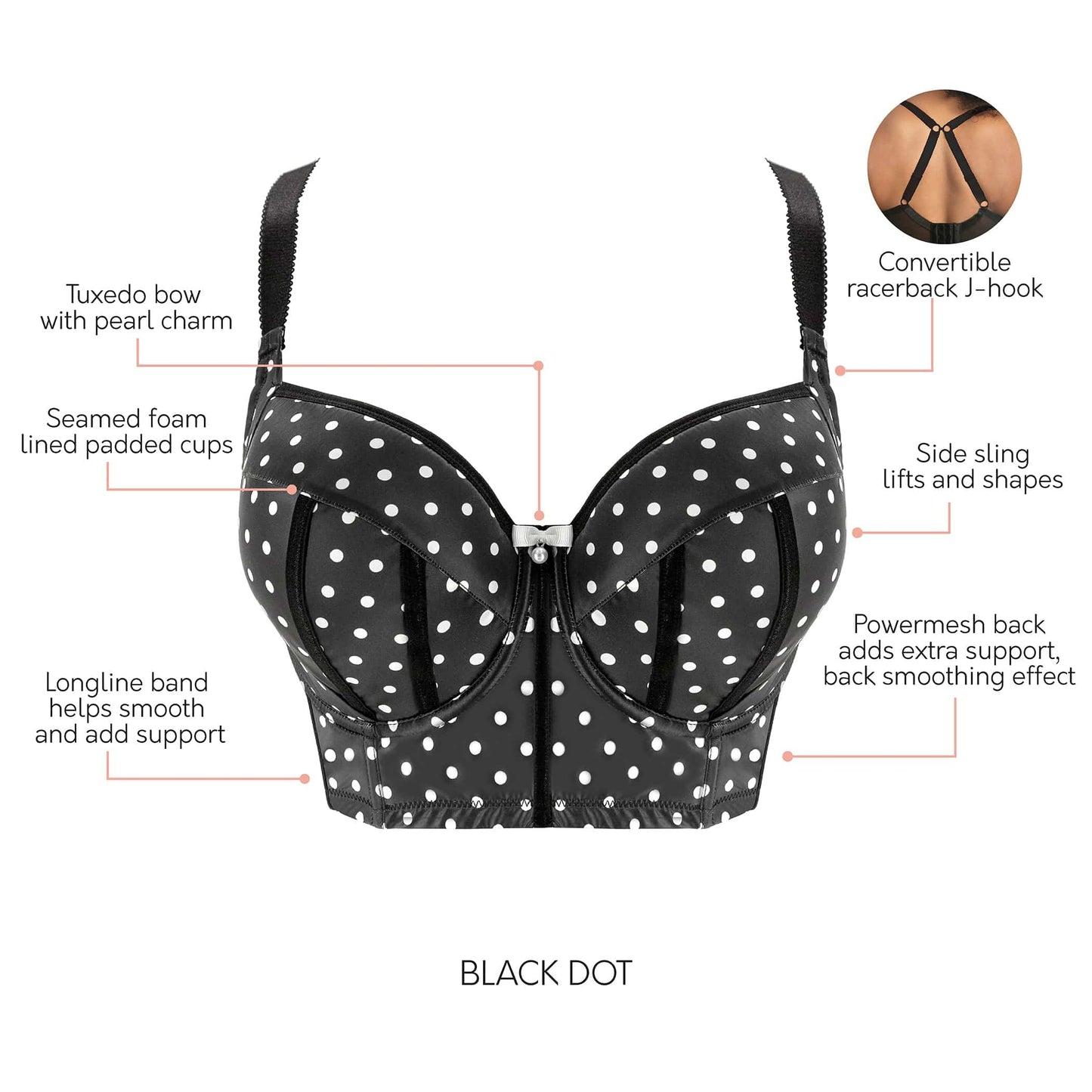 PARFAIT Charlotte Longline 6977 Women's Full Bust Padded Bra  - Black Dot