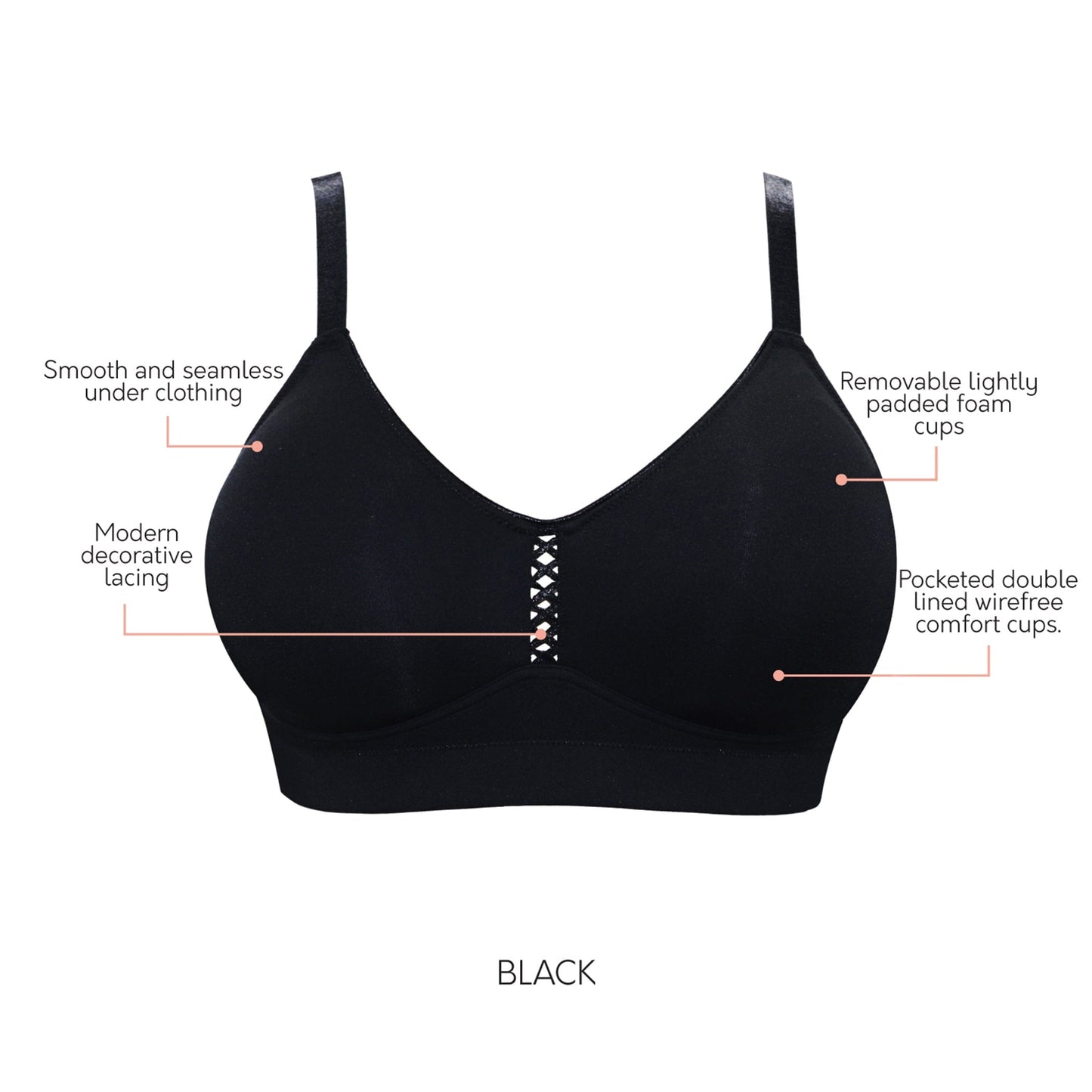 Erika Wire-Free Full Bust Bralette - Black