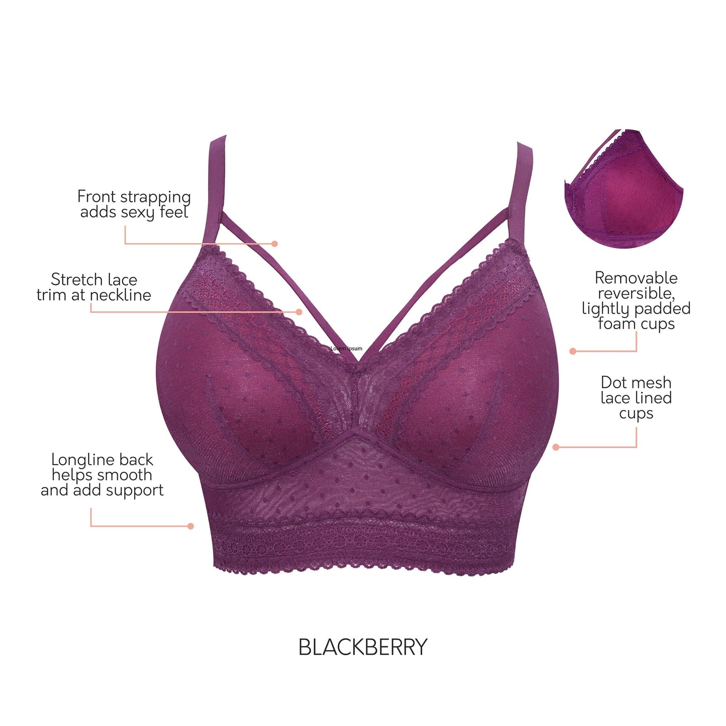 PARFAIT Mia Dot P6011 Women's Full Busted Lightly Padded Wire Free Bra - Blackberry