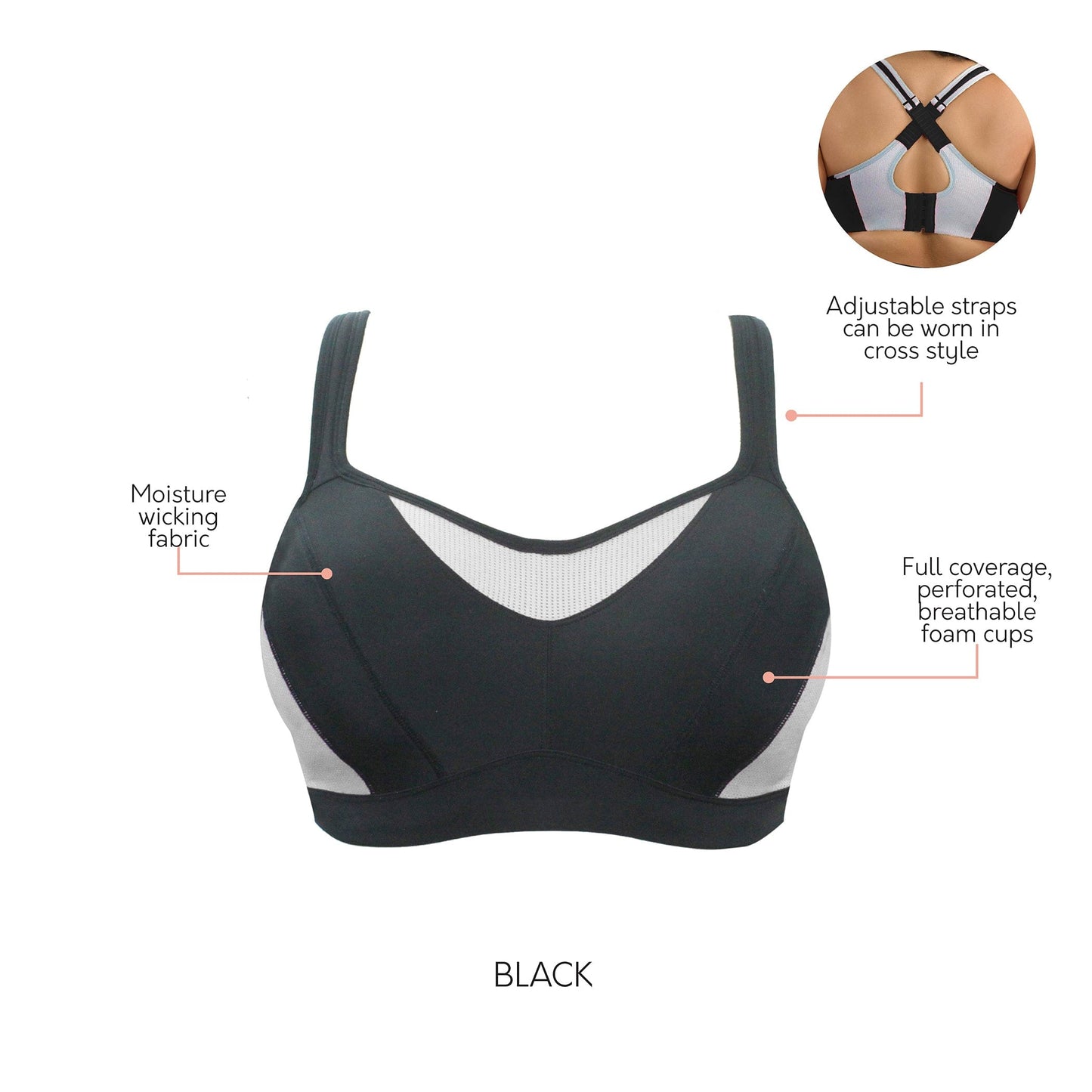 PARFAIT Women's Dynamic P5541 Full Bust Bounce Control Sports Bra  - Black