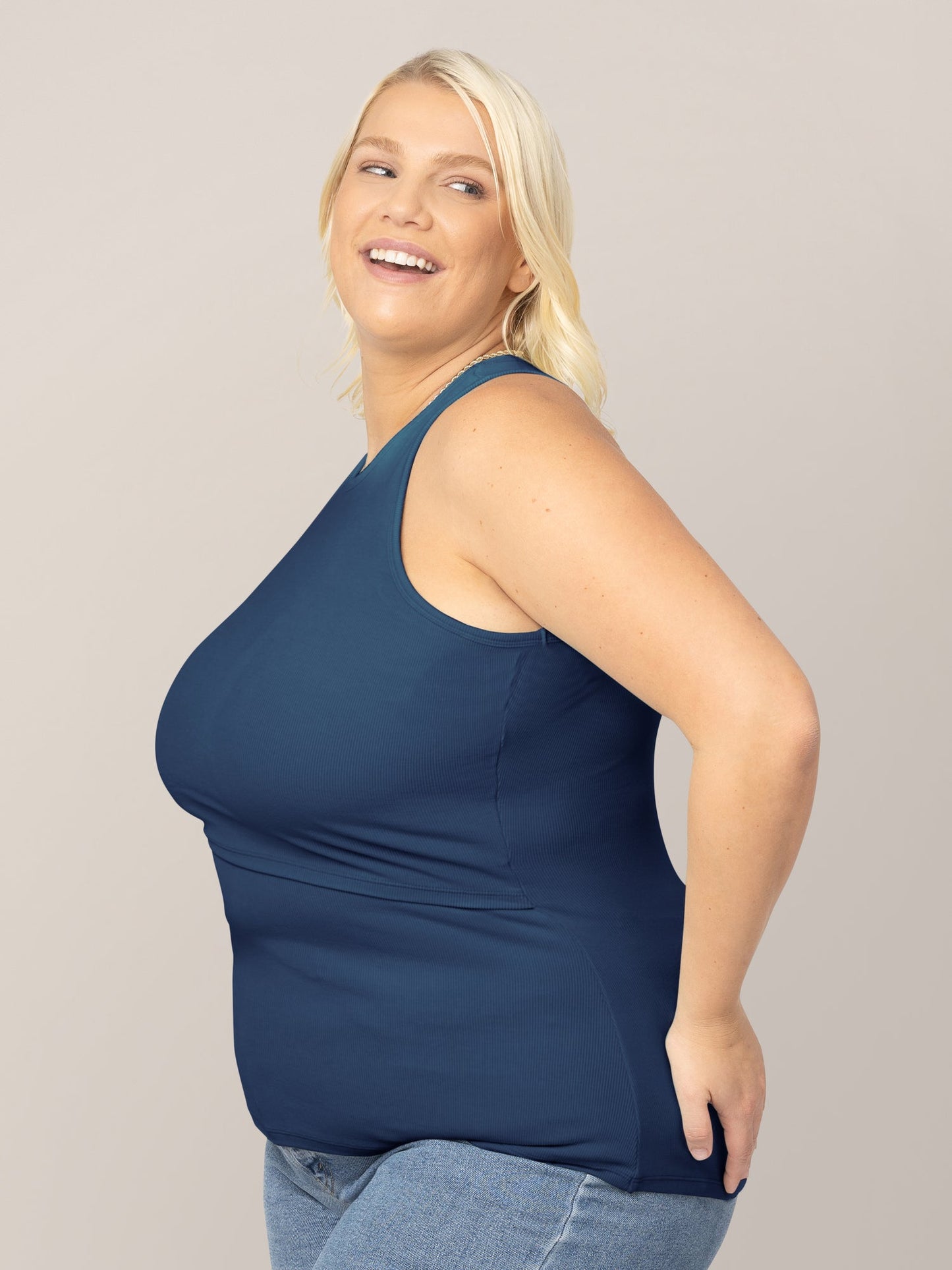 Ribbed Bamboo Racerback Nursing Tank | Navy