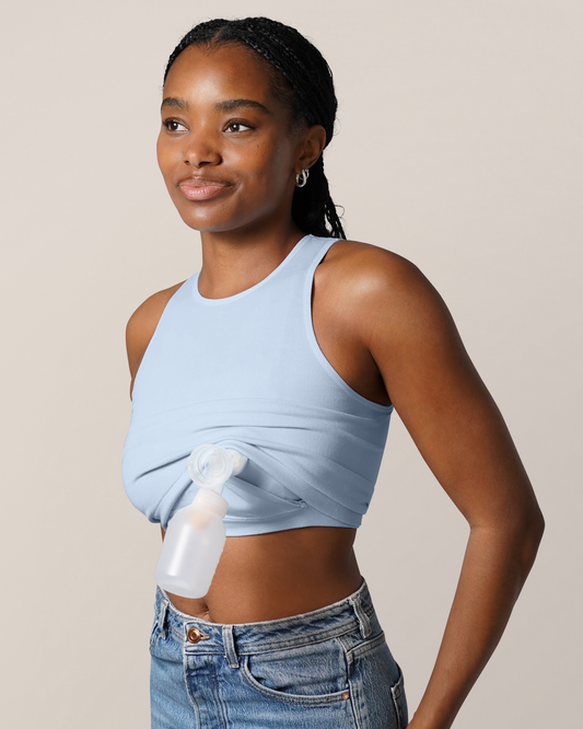 Sublime® Bamboo Hands-Free Pumping Longline Bra Top | French Blue
