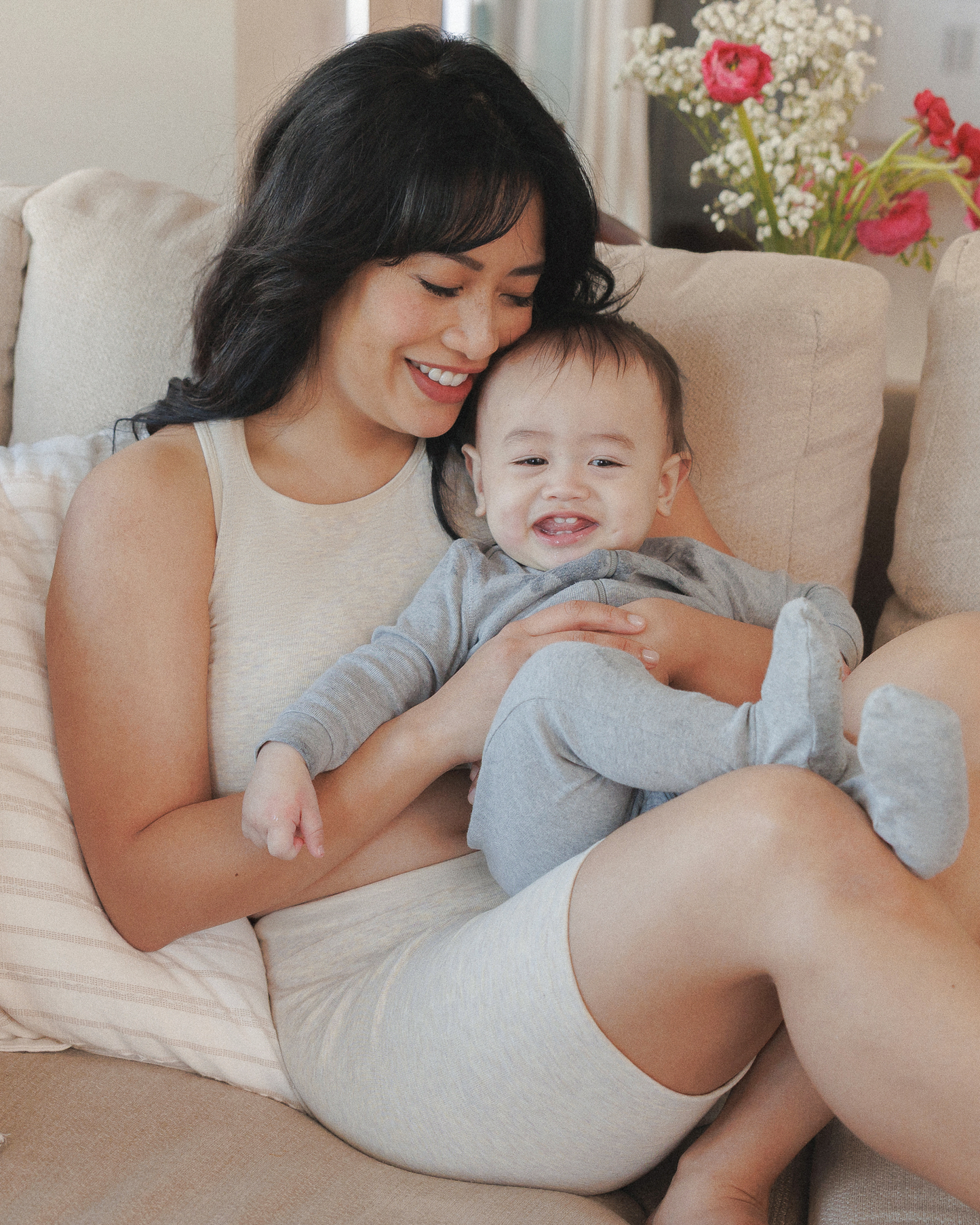 Sublime® Bamboo Hands-Free Pumping Longline Bra Top | Oatmeal Heather