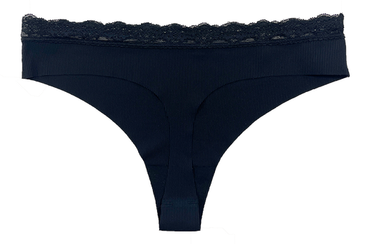 Laser Cut Rib Thong with Lace Waist, XS-2X
