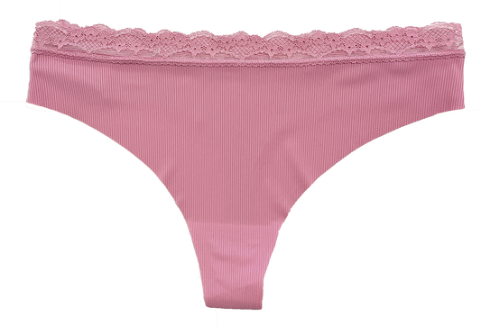 Laser Cut Rib Thong with Lace Waist, XS-2X
