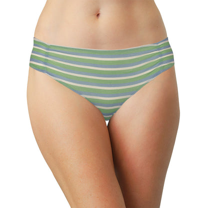Blue and Green Striped Modal Thong with Ruching