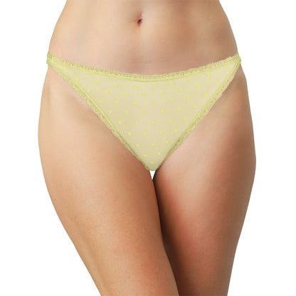 Flocked Polka Dot Mesh Thong with Lace Details