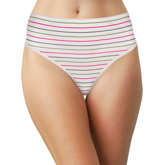 Printed Cotton High Waist Thong with Picot Trim