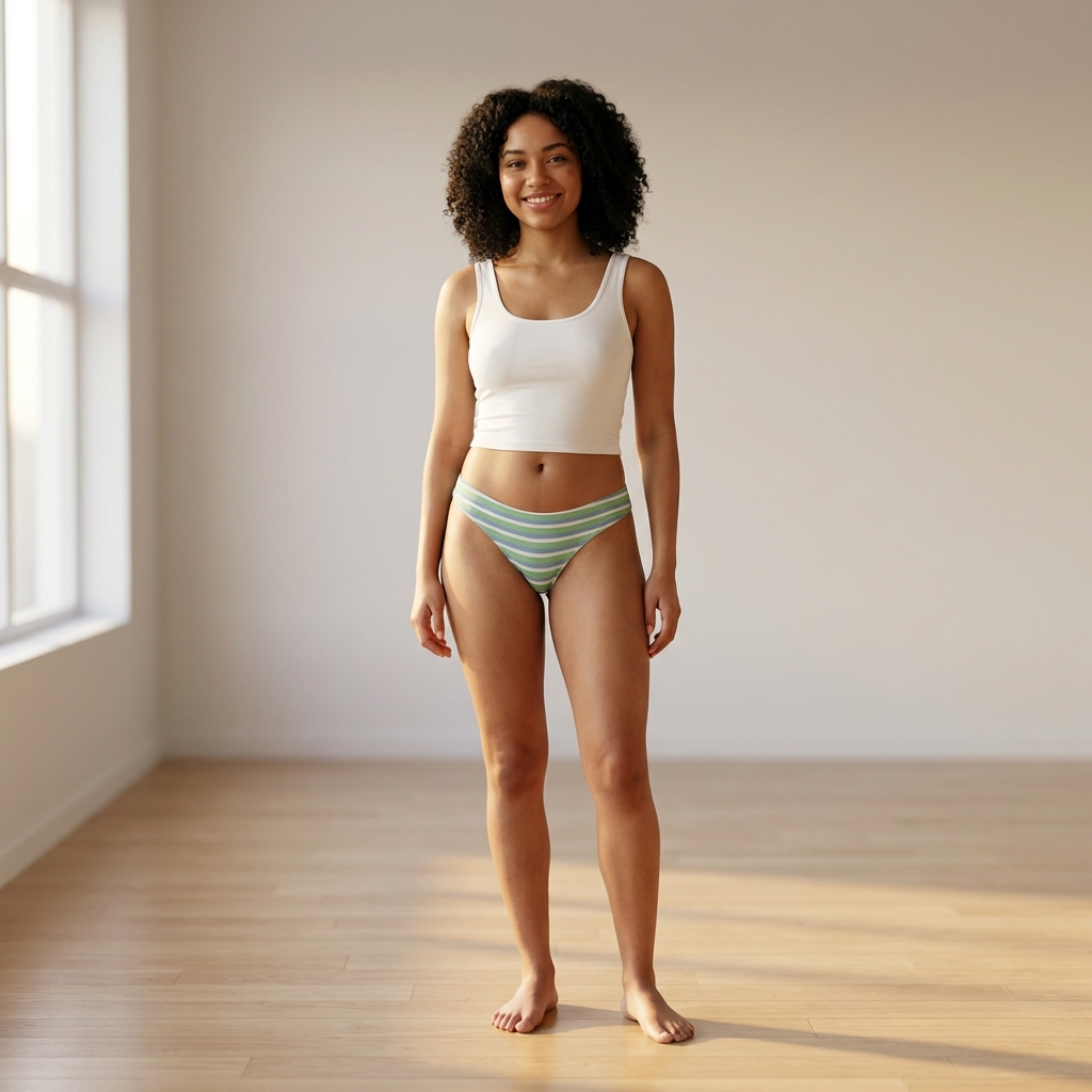 Blue and Green Striped Modal Thong with Ruching