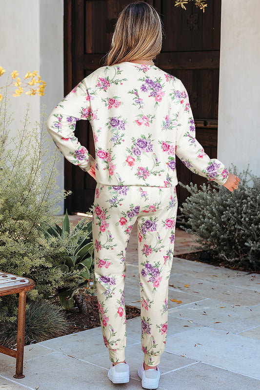 Floral Pullover and Drawstring Lounge Set