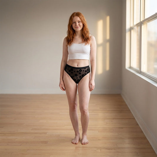 Black Daisy Flocked Mesh High Waist Bikini