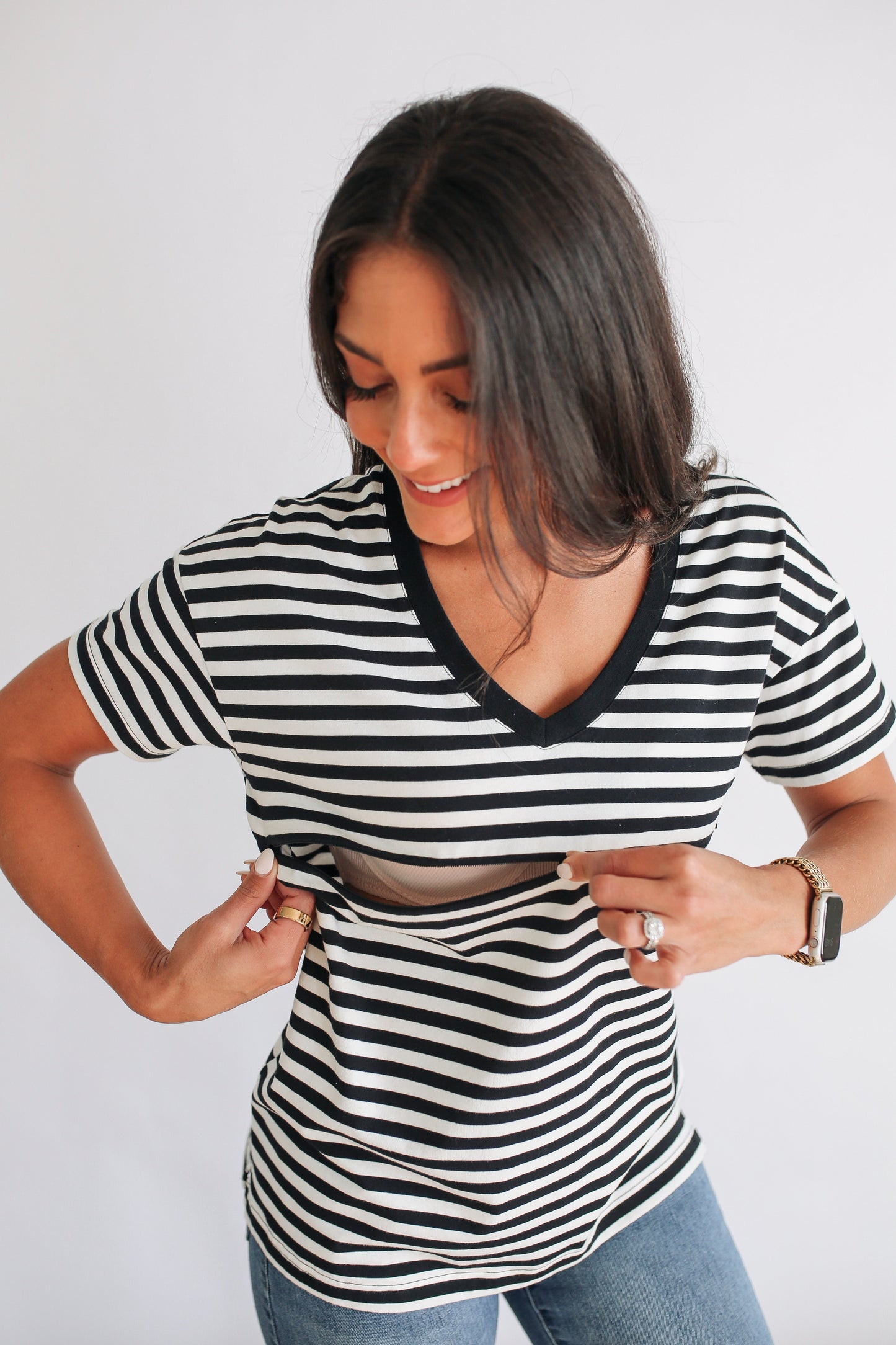 V-Neck Full Zip Breastfeeding Tee